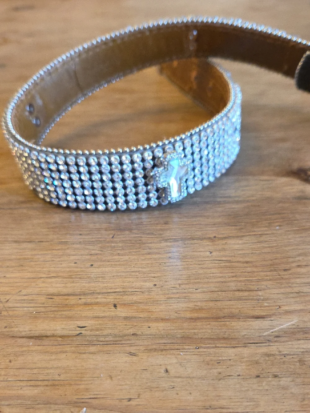 Crystal-Embellished Silver Tone Cross Bling BELT 20